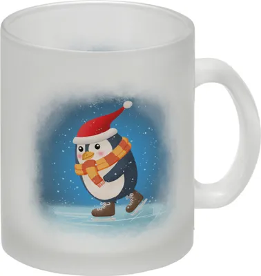 Produktbild von Pinguin mit Weihnachtsmütze und Schlittschuhen Glas Tasse