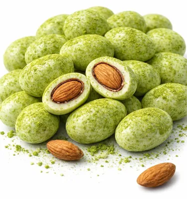 Produktbild von Mandeln in weißer Schokolade mit Matcha-Tee 100g - Schronisko Bukowina