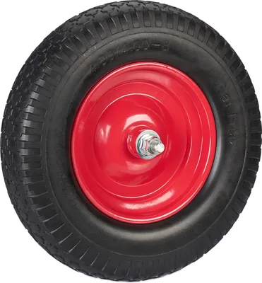 Produktbild von Relaxdays Schubkarrenrad 4.00-8, Vollgummi mit Achse, Ersatzrad Schubkarre, pannensicher, Traglast 100 kg, schwarz/rot