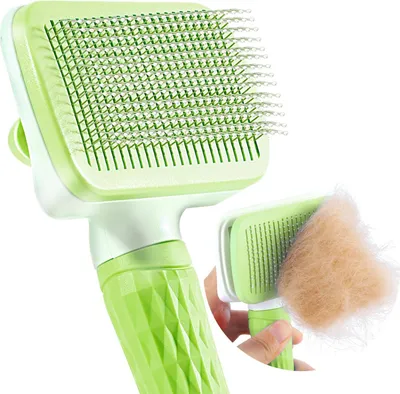 Produktbild von ACE2ACE Haustier Hundebürste Katzenbürste, Haustier Bürsten, Hundebürste Katzenbürste für Langhaar und Kurzhaar, Sauberes Haustierhaar von der Bürste mit Einem Knopf, Grün