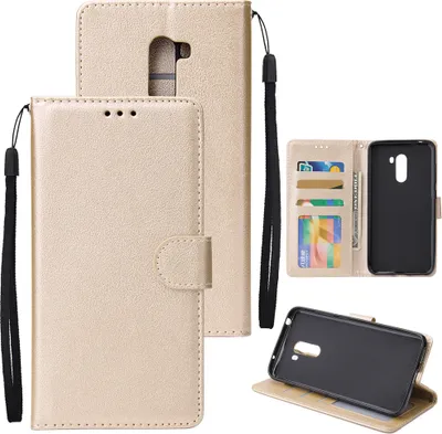 Produktbild von Für Xiaomi Pocophone F1 Flip-Typ Leder Schutzhülle mit 3 Kartenposition Schnalle Design Cover Gold