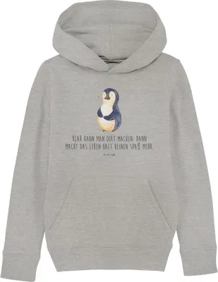 Produktbild von Mr. & Mrs. Panda Kinderpullover Pinguin Diät 7-8 Jahre (122/128) - Heather Grey - Geschenk, Sweatshirt, Pinguine, Sweater, Pulli, Pullover, Abnehmen, Selbstliebe, Hoodie