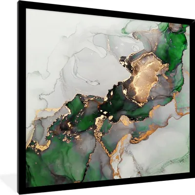 Produktbild von MuchoWow® Gerahmtes Poster Marmor - Gold - Grün - Luxus 40x40 cm - Poster mit Schwarzem Bilderrahmen Wandposter Rahmen Foto Bilder - Mit Rahmen - Wanddekoration Schlafzimmer