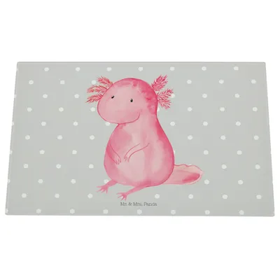 Produktbild von Mr. & Mrs. Panda Glas Schneidbrett Axolotl Niedlich - Grau Pastell - Geschenk, Freundin, Schneideplatte, Liebe, Schneidebrett Aus, Axolot, Lebensweisheit, Hackbrett