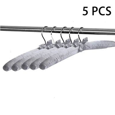 Produktbild von 5er-Pack gepolsterte Satin-Kleiderbügel, Pulloverbügel, Brautkleiderbügel aus Seide, weicher Stoff, keine Beulen, für Mäntel, Blusen und Kleider