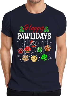 Produktbild von Happy Pawlidays Hunde Katzen Weihnachten Pfoten Geschenk Lustig Herren T-Shirt, Navy, XXL