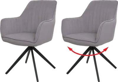 Produktbild von 2er-Set Esszimmerstuhl MCW-L79, Küchenstuhl Lehnstuhl Stuhl Armlehnen, drehbar Auto-Position Stoff/Textil  hellgrau