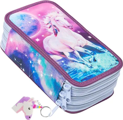 Produktbild von Schreibtischgepäck mit 3 Fächern - Für Schreibpapier und Schulausstattung - Bleistift-Tasche - Mondpferd 150 - 11 x 20 x 6 cm