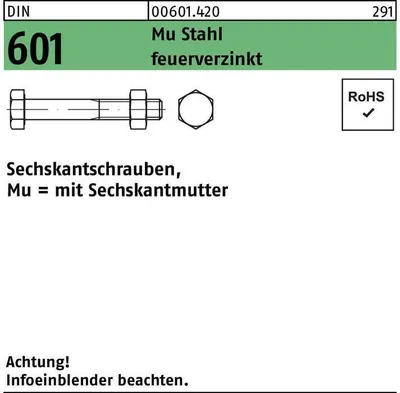 Produktbild von Reyher  Sechskantschrauben DIN 601 Mu St. M 16x150 tZn (25 Stück)