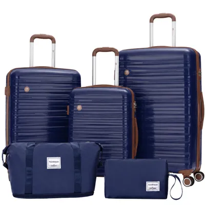 Immagine prodotto di Set di valigie Ascona, 5 pezzi, valigia con ruote, valigia rigida, borsa da viaggio e borsa da toilette, set di valigie a mano - blu