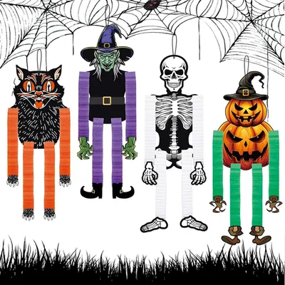 Produktbild von 4 Stück Vintage Halloween Papier Tänzer, Hängende Deko für Halloween, Gruselige Papier Ornamente für Innen und Außen