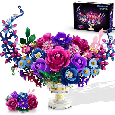 Produktbild von Mond Blumen Klemmbausteine Bauspielzeug für Erwachsene mit Licht