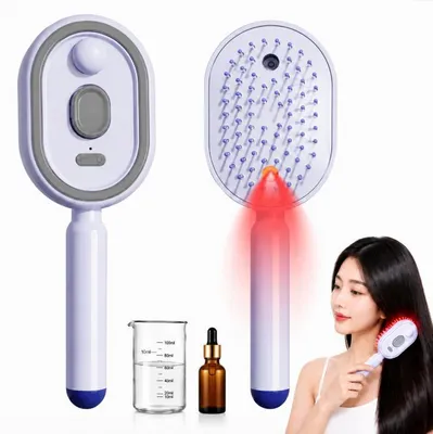 Produktbild von Elektrische Kopfhautbürste mit Sprühnebel, rotes Licht, ausziehbare Zähne, Massage, Haarpflege, Anti-Frizz, Type-C Akku, Lila