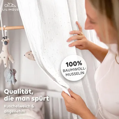 Produktbild von Baldachin Weiß mit Goldapplikation - Betthimmel für Kinderzimmer