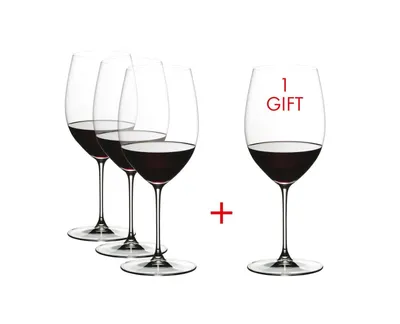 Image de Riedel Vorteilsset 4 Gläser RIEDEL VERITAS KAUF 4 ZAHL 3 CABERNET/MERLOT A02/19 5449/0 und 1 x Riedel Microfaser Poliertuch und 4 EKM Living Trinkhalme aus Edelstahl