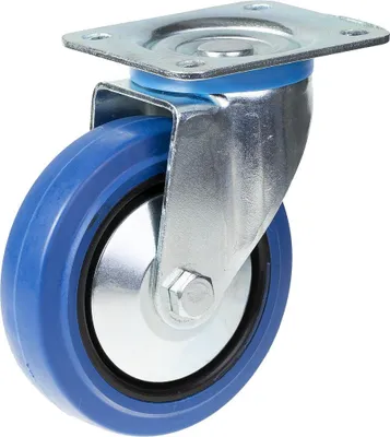 Image de 125mm swivel castor with blue elastic rubber on nylon centre wheel