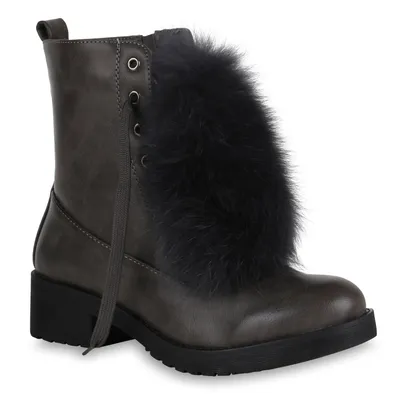 Produktbild von Mytrendshoe Damen Stiefeletten Leicht Gefütterte Stiefel Schnürstiefeletten 819292, Farbe: Grau, Größe: 38