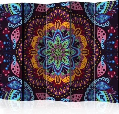 Produktbild von Akusticher Raumteiler Mandala Foto Paravent 225x172 cm beidseitig auf Vlies-Leinwand bedruckt Akustikschaum Trennwand Spanische Wand Sichtschutz Home Office Orient bunt Boho Zen f-A-0207-z-c