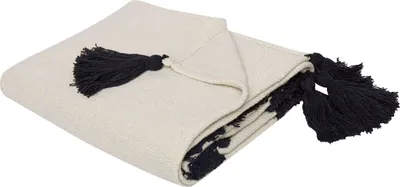 Produktbild von BELIANI Decke Schwarz und Weiß Baumwolle 125 x 150 cm Modern mit Augen Motiv Quasten Handgewebt Schlafzimmer Wohnzimmer Accessoire Überwurf Wohndecke