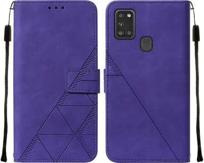 Produktbild von Galaxy A21S Hülle, Schlank Prägung Flip Leder Kartenfächer Schutzhülle mit Ständer für Samsung Galaxy A21S Lila