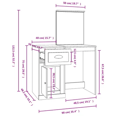 Immagine prodotto di Tavolino da toilette con specchio bianco 90x50x132,5 cm materiale a base di legno