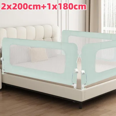 Produktbild von 3x Rausfallschutz Bett 2x200cm+1x180cm,Klappbare Bettschutzgitter mit U-förmige Füße,Rausfallschutz Bett für Kinder,Fallschutz Kinderbettgitter(Blau