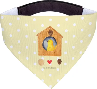 Produktbild von Mr. & Mrs. Panda Halstuch Hund Vogel Haus - Gelb Pastell - Geschenk, Hunde, Zuhause, Lustige Sprüche, Dreieckstuch, Hundetuch, Vogelhaus, Bandana, Familie, Hundehalstuch