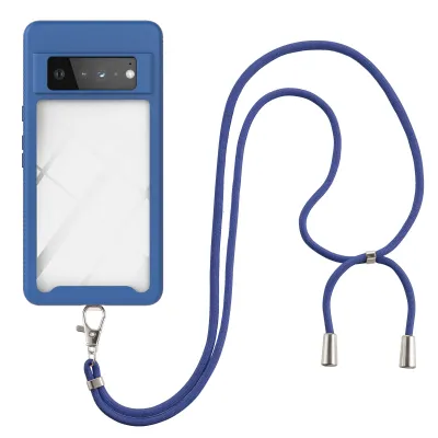 Produktbild von Google Pixel 6 Pro Handykette Hülle, Transparente TPU Bumper Ganzkörper Schutzhülle mit Kordel zum Umhängen Necklace Schlüsselband für Google Pixel 6 Pro Blau