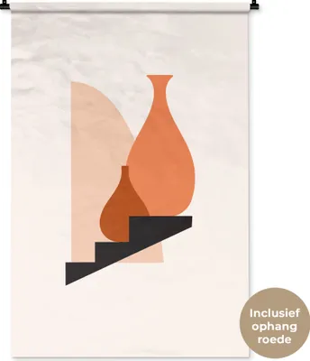 Produktbild von MuchoWow® Wandteppich Wandbehang Treppe - Vase - Pastell 90x135 cm Tapisserie Dekoration Wandtuch - Baumwolle - Wandskulptur