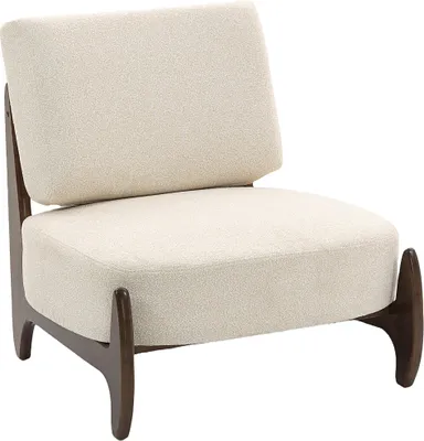 Produktbild von HOMCOM Chenille-Loungesessel, moderner, bequemer Schlafzimmersessel mit dickem Kissen, gepolsterter Sitzfläche und Beinen aus Gummibaumholz, Wohnzimmersessel, Leseecke, Homeoffice, Creme