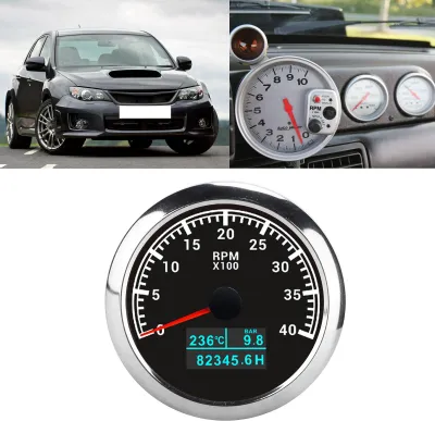 Produktbild von Zeiger-Drehzahlmesser, 3-in-1 U/min, IP67, Multifunktions-Wassertemperatur-Öldruck-Tachoanzeige für Auto, Boot, LKW, Schwarz