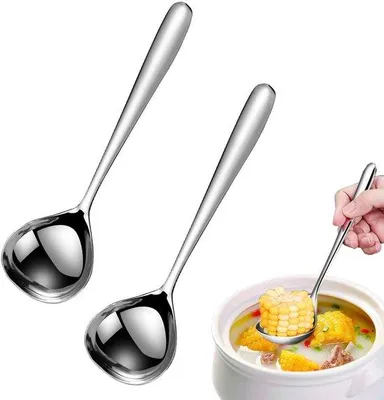 Productafbeelding van Ibenzoa® 2-delige set soeplepels van roestvrij staal 304, 20 cm, kopbreedte 5,6 cm, elk 67,6 g, ergonomische handgreep, vaatwasmachinebestendig – geschikt voor keuken en horeca