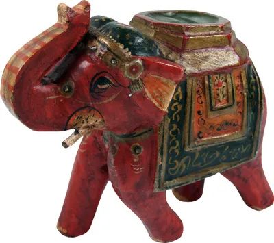 Produktbild von Deko Elefant aus Indien, Bemalter Indischer Holzelefant, Skulptur Elefant - Rot, 15*18*8 cm, Tierfiguren