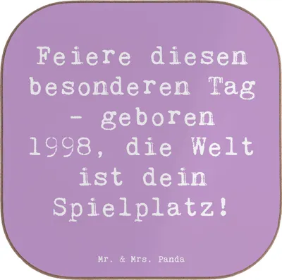 Produktbild von Mr. & Mrs. Panda Untersetzer für Gläser Spruch 1998 Geburtstag - Lavendeltraum - Geschenk, Geburtstagsgeschenk, Holzuntersetzer, besonderer Tag, erinnern, Optimismus