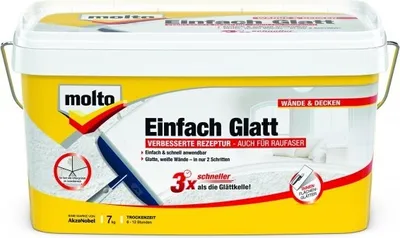 Produktbild von Molto Einfach Glatt, Weiß, Fertig gemischt, 7 kg, Paste (Substanz), Beton, Putz, Hartschaum, Holz, Glas, Metall, Kunststoff