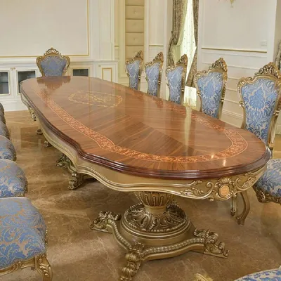 Zdjęcie produktu dla Casa Padrino stół w stylu barokowym brązowy inkrustowane / złoto 420 cm - meble w stylu barokowym - Wyprodukowano we Włoszech
