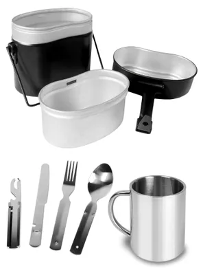 Produktbild von Essgeschirrset der Bundeswehr mit Aluminium Kochgeschirr und Edelstahltasse