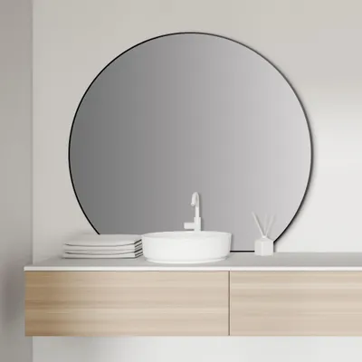 Zdjęcie produktu dla Lustro Talos Design, okrągłe, średnica 100 cm, czarne, lustro ścienne z ultraplaską ramą aluminiową
