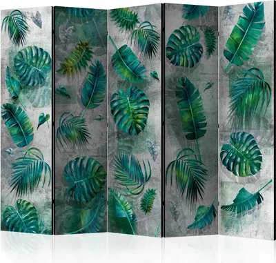 Produktbild von 5-teiliger Einseitiger Vlies Paravent - Modernist Jungle II 225x172 cm Blätter b-A-0756-z-c