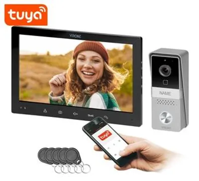 Zdjęcie produktu dla Virone MIDU VDP-75/B, wideodomofon WiFi 10", Full HD, z funkcją RFID, kompatybilny z Tuya, kolor czarny