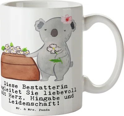Produktbild von Mr. & Mrs. Panda Kaffeetasse Bestatterin Herz - Weiß - Geschenk, Becher, bedruckt, Keramiktasse, Tasse, Teetasse, Kaffeebecher