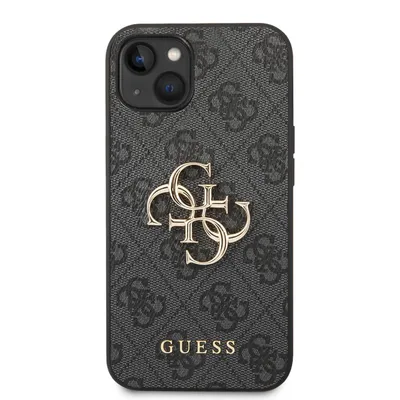 Immagine prodotto di Guess, custodia per iPhone 14 con monogramma e logo 4G in metallo, grigio scuro
