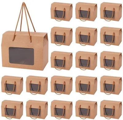 Produktbild von Tagesartikel- Geschenkschachteln 20 Stk - Kraftpapier - Mit Fenster - Für Verpackung - Hochzeit - Party - 15x9x12cm - Verpackungsboxen