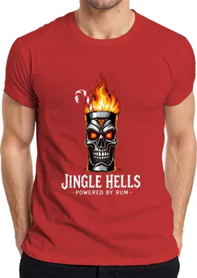Produktbild von Jingle Hells Powered by Rum Totenkopf Flamme Gothic Geschenk Herren T-Shirt, Rot, S