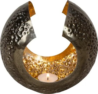 Produktbild von Teelichthalter Windlicht in moderner Form braun/Gold aus Metall 18x17 cm