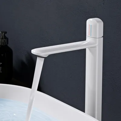 Image de doporro Mitigeur Robinet de Lavabo Salle de Bain en Laiton Blanc Monocommande Eau Chaude ou Froid 31,3 cm WAO-1190H