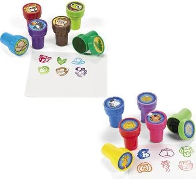 Produktbild von Kinderstempel Stempelset Safari und Dschungel Tiere 12 Stück Mitgebsel Partytüte