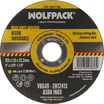 Immagine prodotto di Disco abrasivo in acciaio inox Ø 125 x Ø 22,2 mm spessore 1,0 mm. Disco radiale / smerigliatrice universale