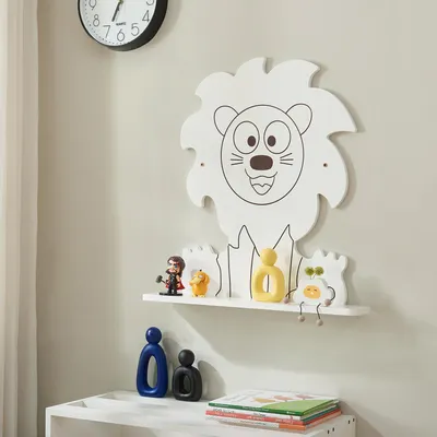 Produktbild von Kinder-Wandregal 'Korsør' 60 x 55 x 10,8 cm in Löwenform Weiß