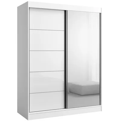Kleiderschrank zum Schlafzimmer für Kleidung mit Spiegel, Höhe: 200cm, Breite: 150 cm, Weiß